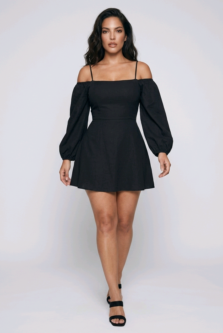 Robe noire élégante NA-KD épaules dénudées manches longues taille XS