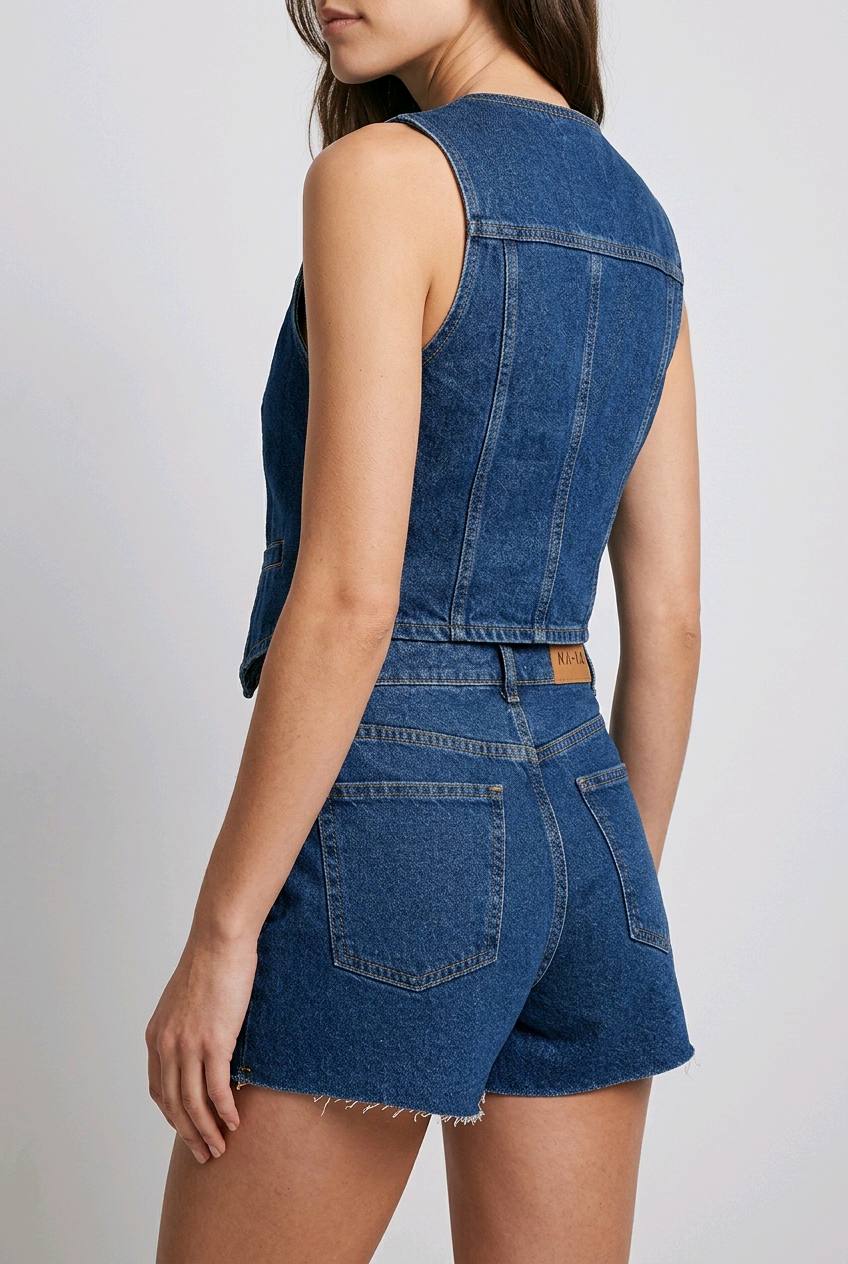 Short en jean femme NA-KD bleu taille haute – Taille 36