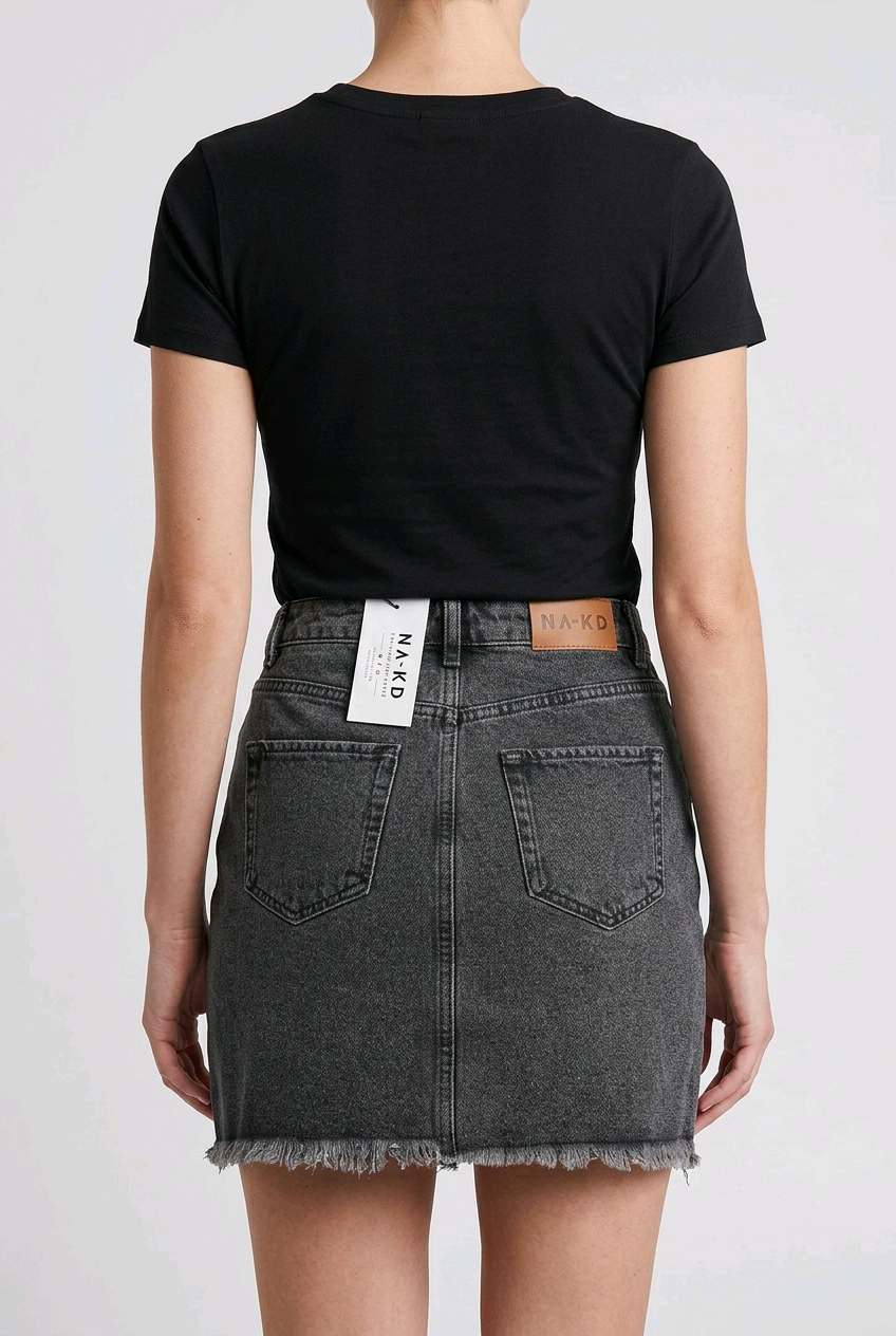 Jupe en jean noire femme NA-KD – Taille 36 – Jupe courte denim tendance