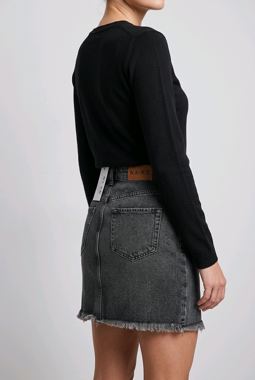 Jupe en jean noire femme NA-KD – Taille 36 – Jupe courte denim tendance