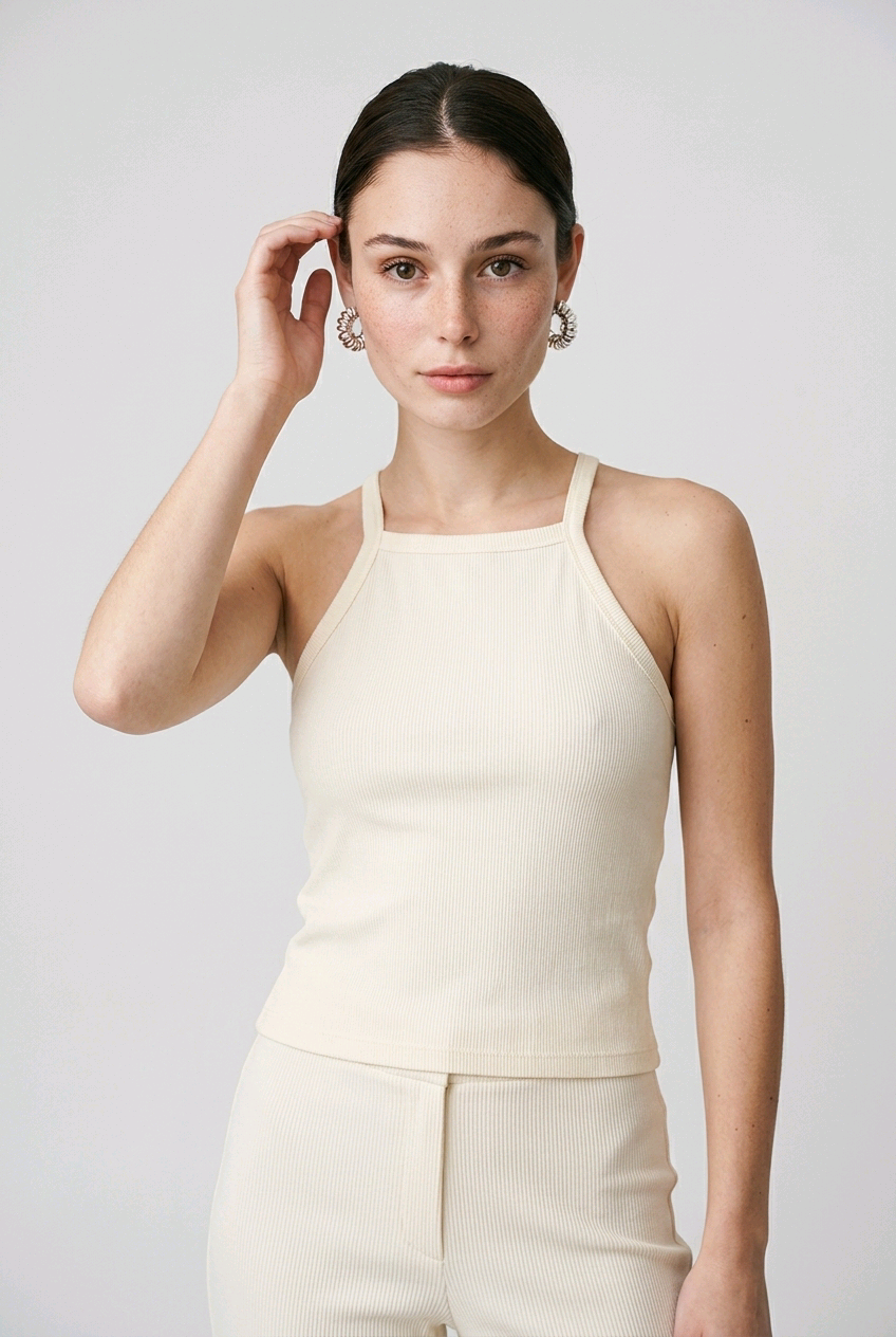 Top femme côtelé NA-KD beige clair – Taille S