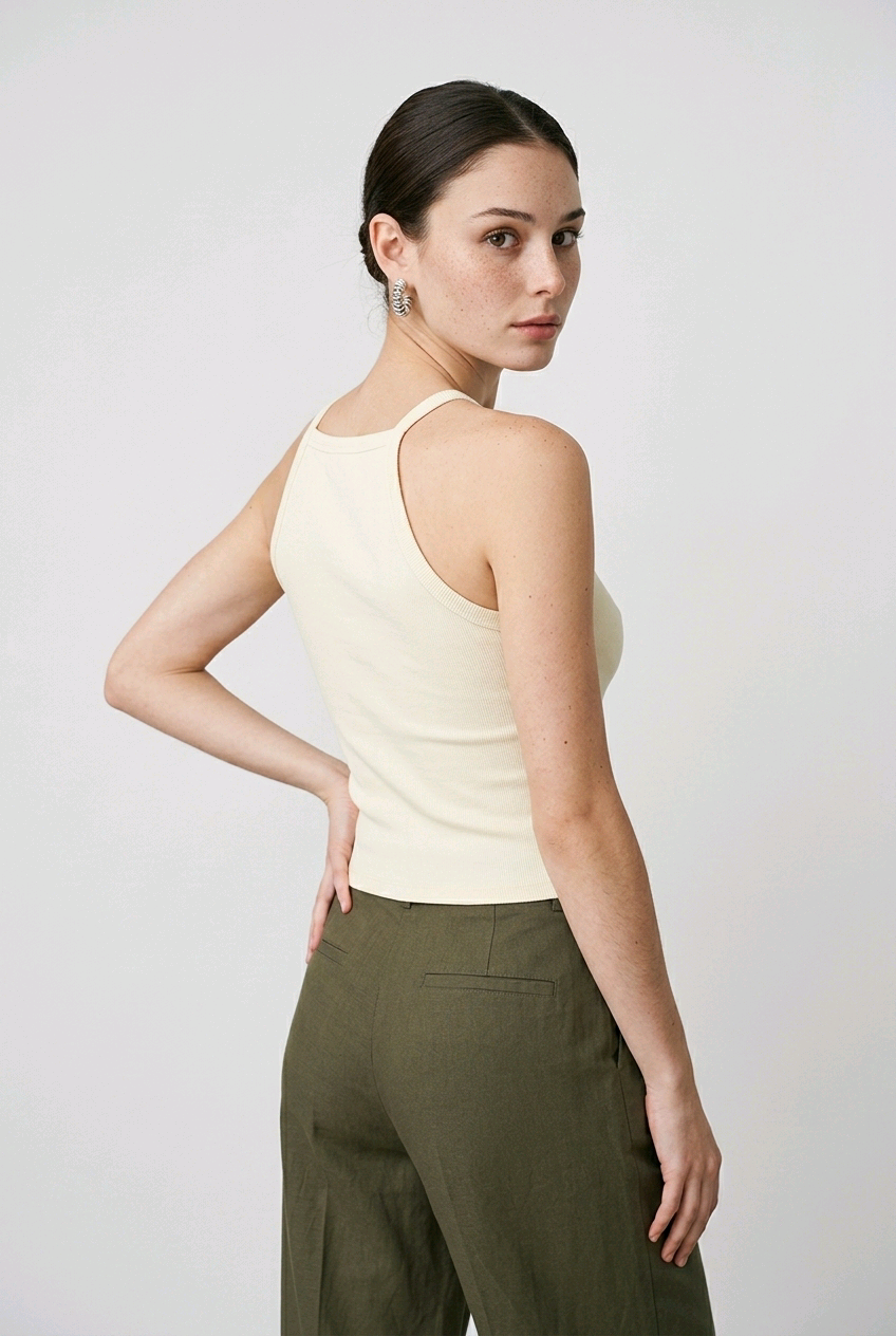 Top femme côtelé NA-KD beige clair – Taille S