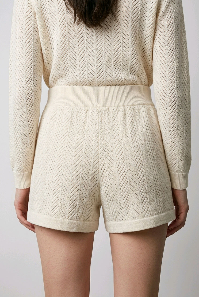 Short femme maille ajourée NA-KD beige clair – Taille XS