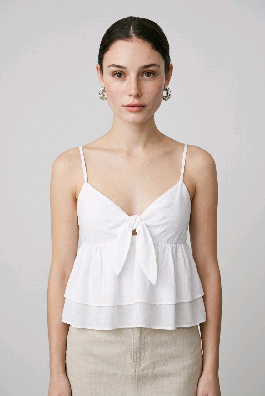 Top blanc femme à fines bretelles avec nœud – NA-KD – Taille 34