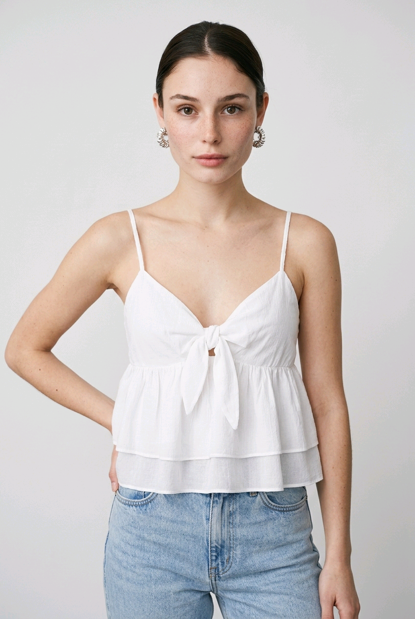 Top blanc femme à fines bretelles avec nœud – NA-KD – Taille 34