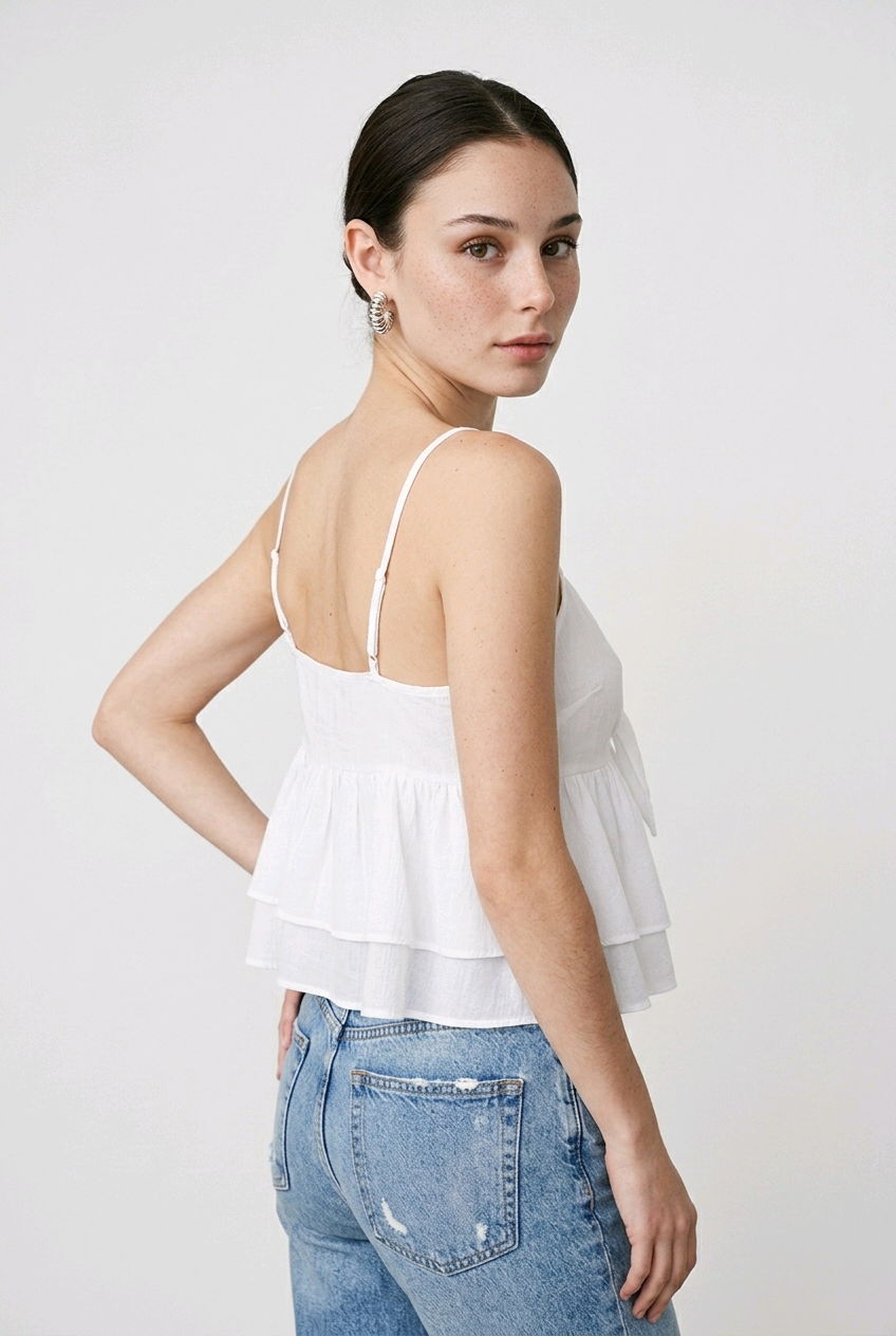 Top blanc femme à fines bretelles avec nœud – NA-KD – Taille 34